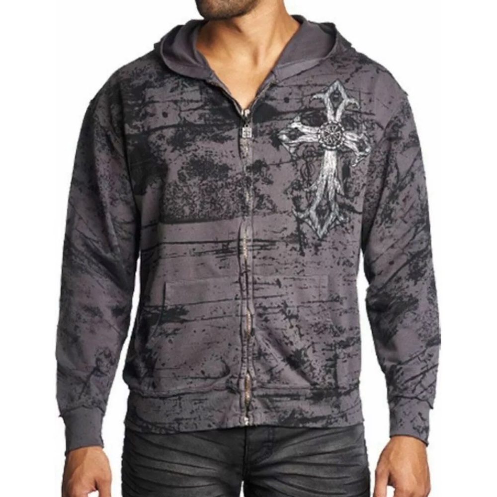 Xtreme Couture by Affliction Men's Zip up Hoodie SUPERIOR HEIST Biker Cross $88 - Picture 12 of 12
